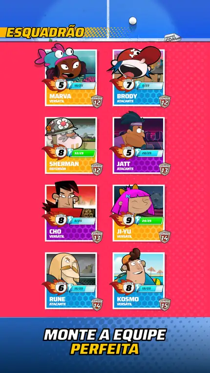 Ecrã de seleção de personagens do jogo Ping Pong Squad